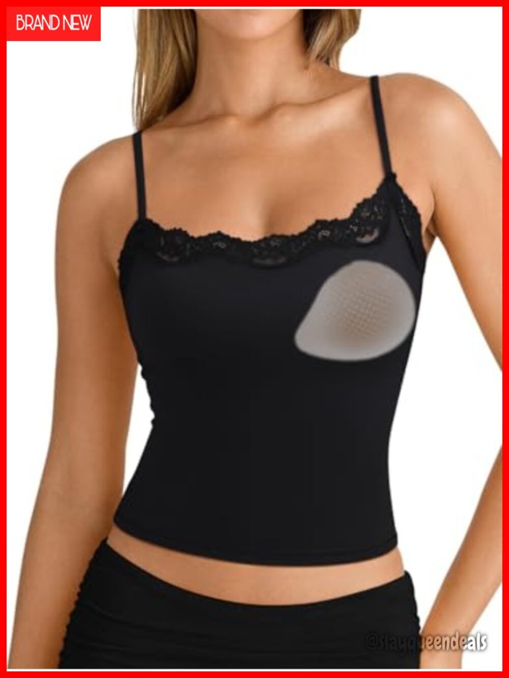 Women's Lace Cami Tank Top Padded Spaghetti Strap Square Neck Sleeveless